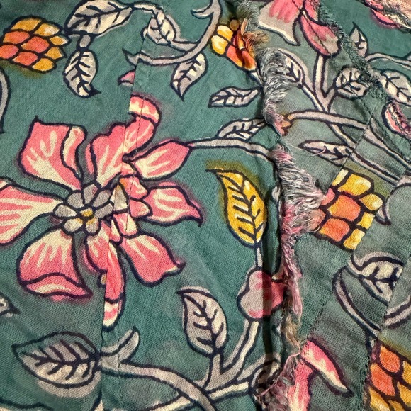 Natural Life Womens Floral Cotton Gauze Tunic Boho Pintuck V-Neck Top Teal L/XL - Picture 5 of 8